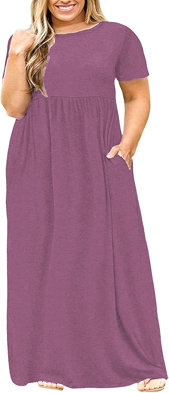 Kancystore Women's Plus Size Maxi Dress with Pockets for Summer