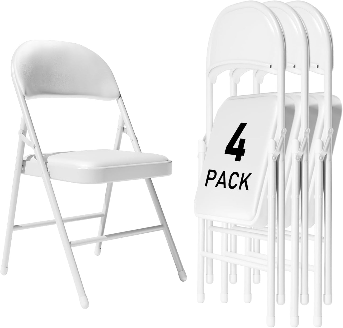4 Pack White Folding Chairs with Padded Cushion for Events