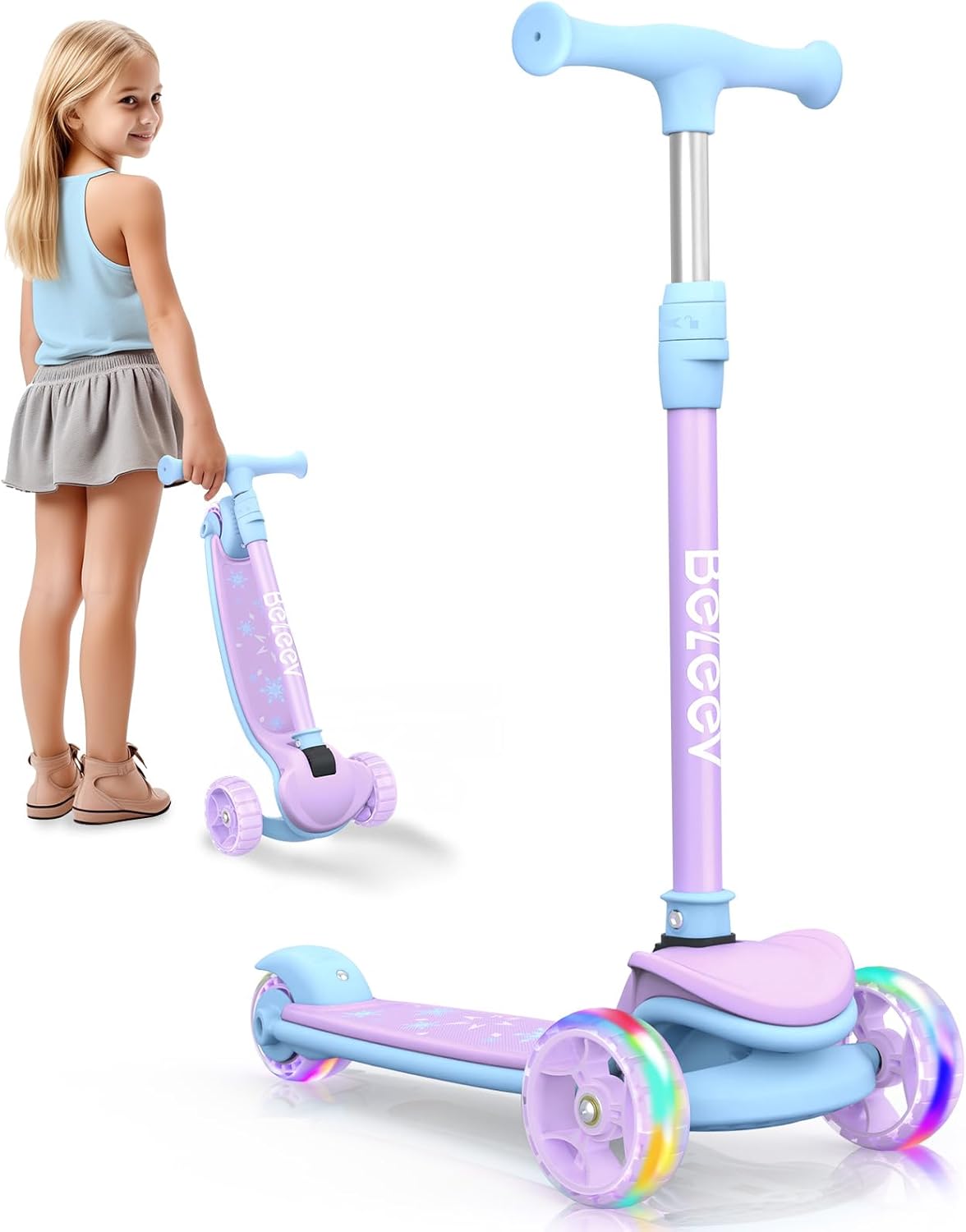 BELEEV A8 Kids Scooter with LED Light-Up Wheels for Ages 3-12