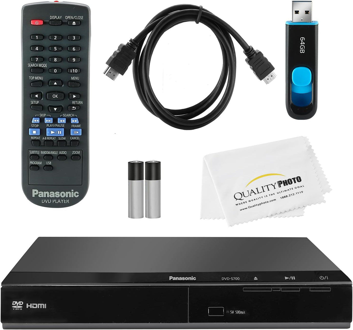 Panasonic DVD Player DVD-S700 Bundle with HDMI Cable and USB Drive