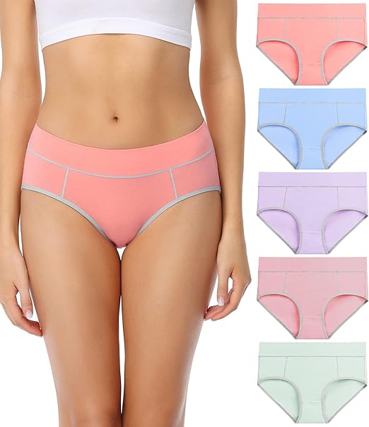 Wirapra Women's Cotton Stretch Underwear Comfy Mid Waisted Briefs