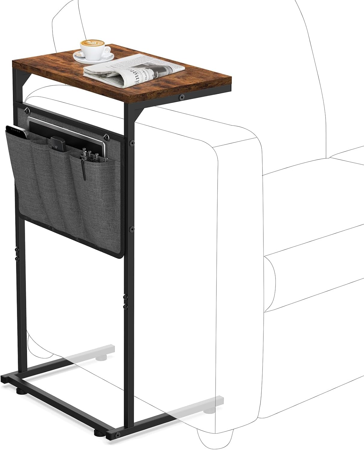 Vantic C Table: Slide Under Sofa Tray with Storage - Rustic Brown