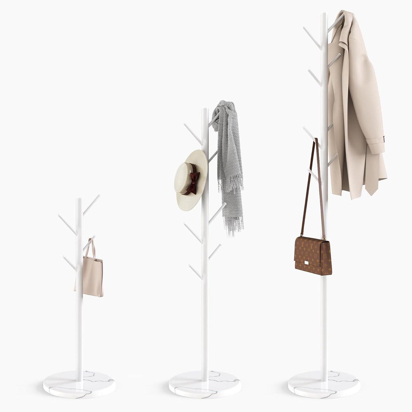 Freestanding Coat Rack with Marble Base and 8 Hooks for Storage
