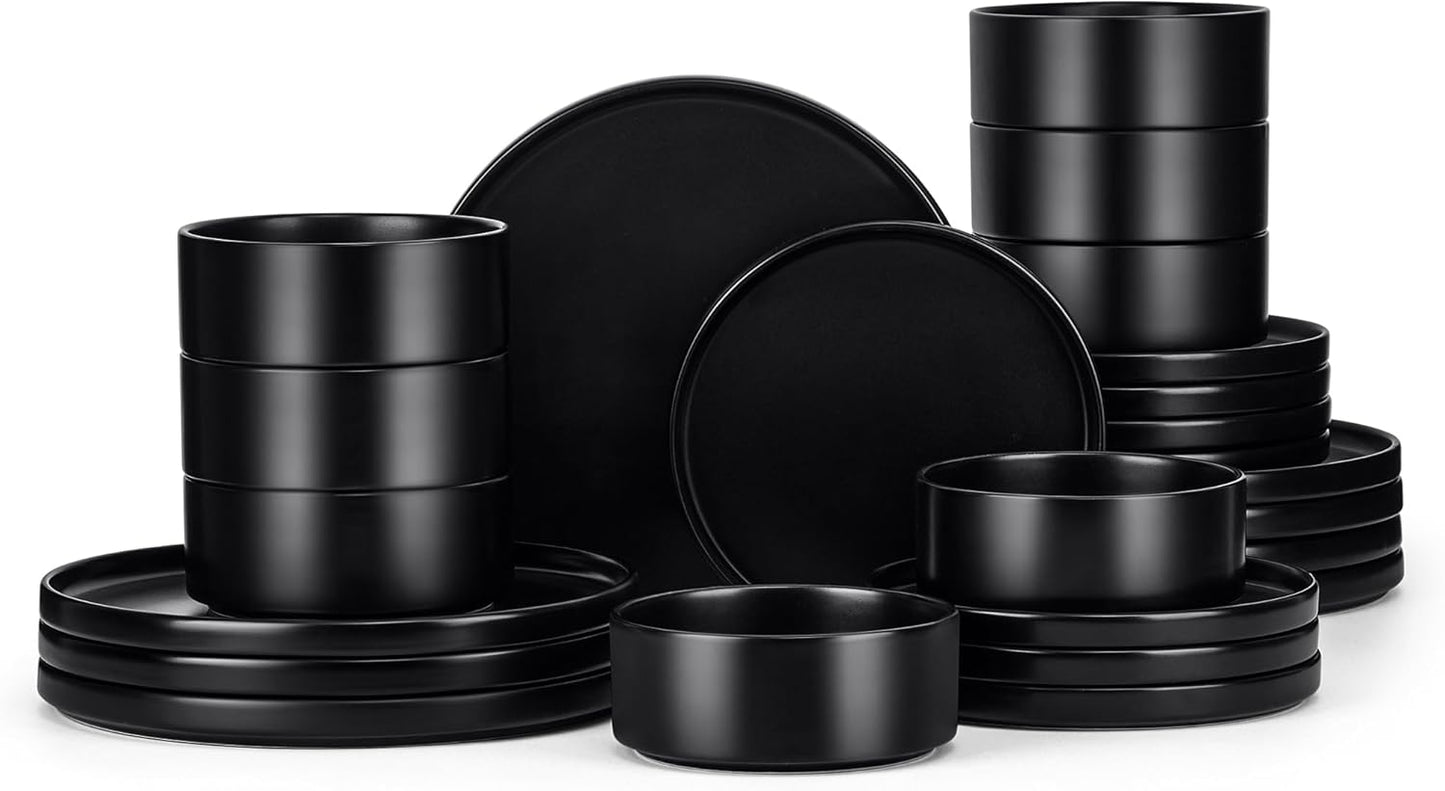E-far Black Dinnerware Sets for 8 - Modern Stoneware Dish Set