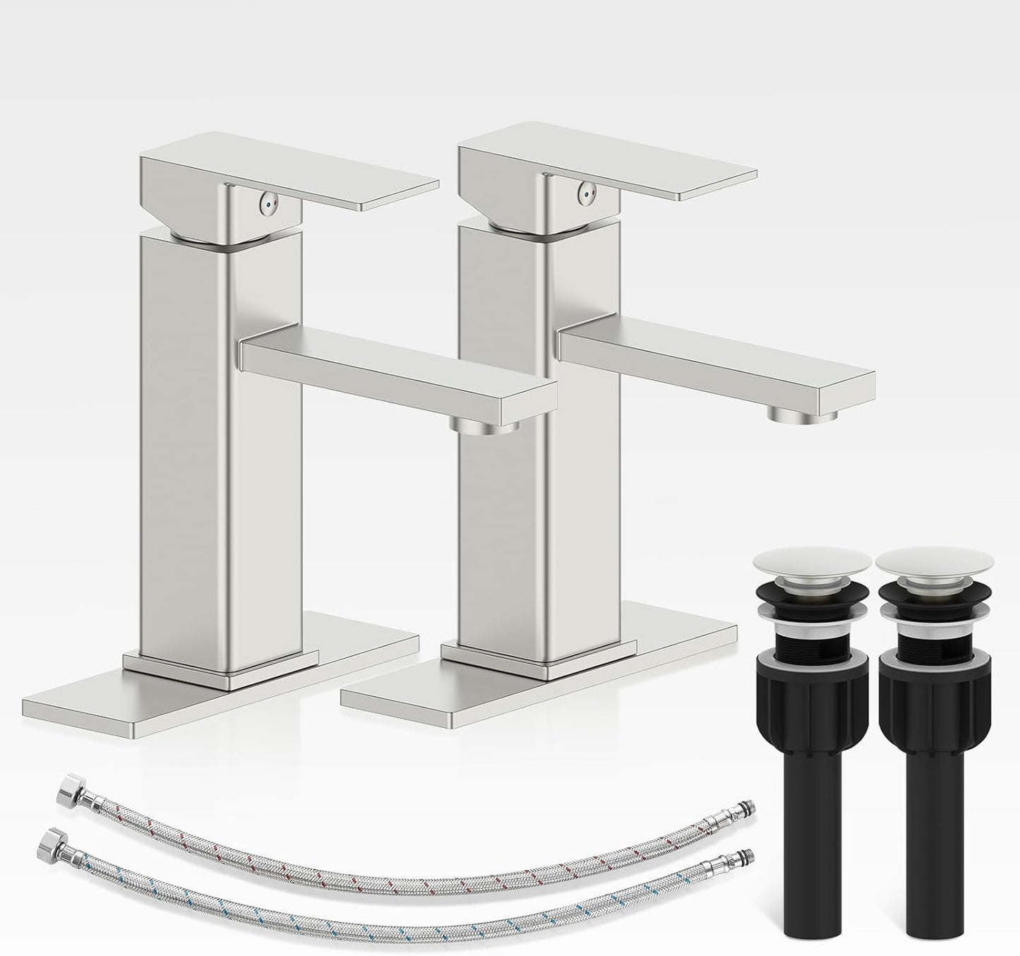 Brushed Bathroom Sink Faucets with Pop-up Drain and Deck Plate