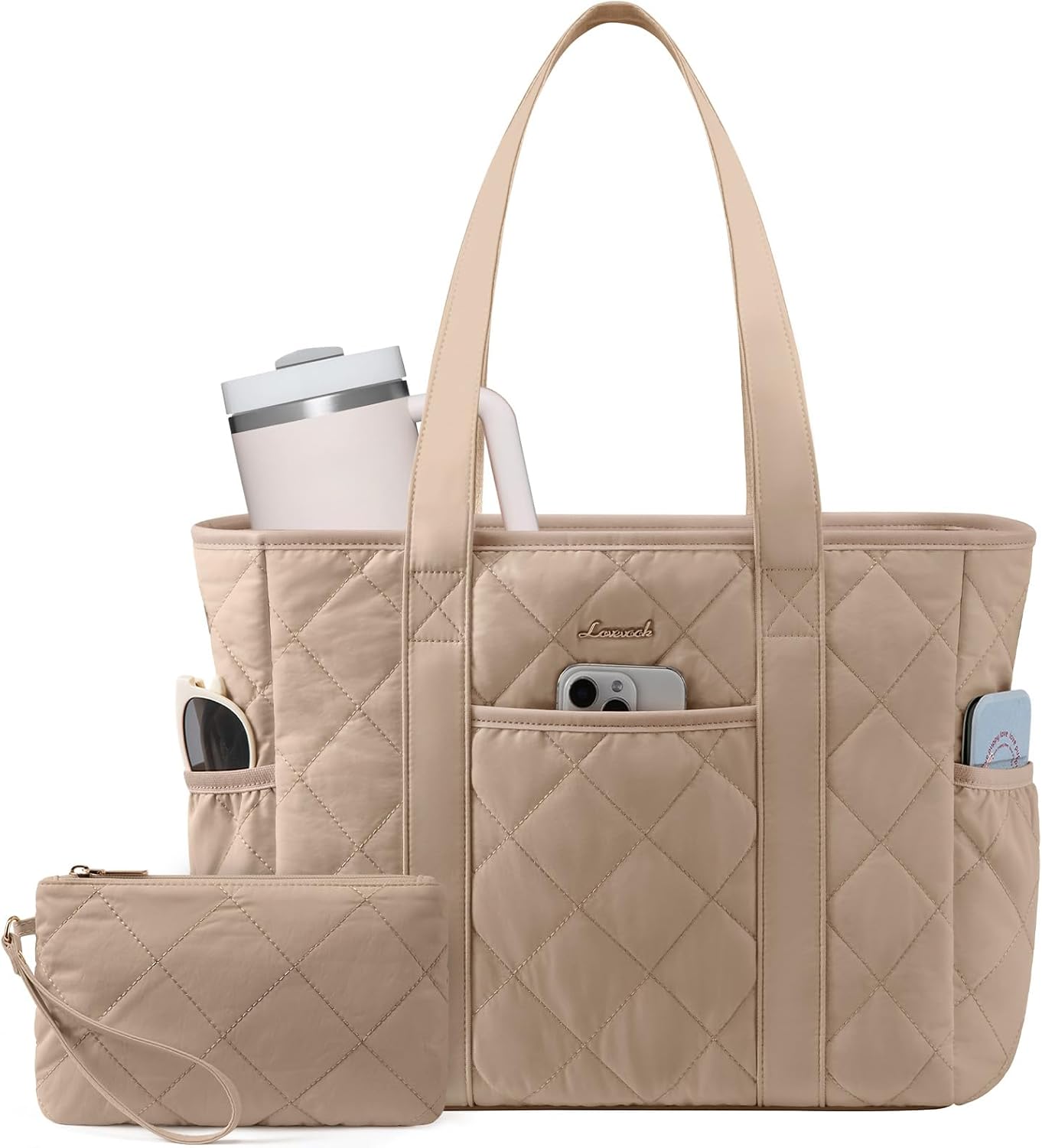 LOVEVOOK Puffer Tote Bag for Women with Cup Holder and Zip