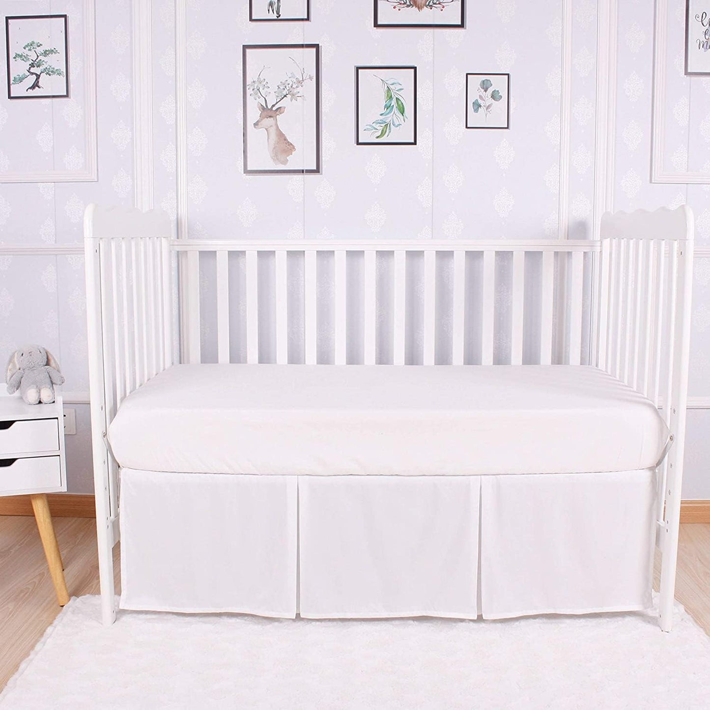 Box Pleated Crib Bed Skirt 100% Cotton for Baby Boys or Girls