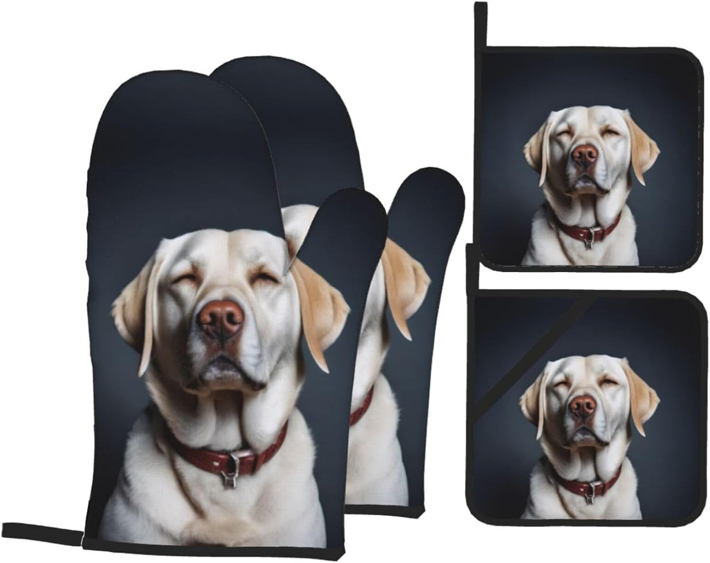 Cute Labrador Oven Mitts Set - Heat-Resistant Kitchen Gloves