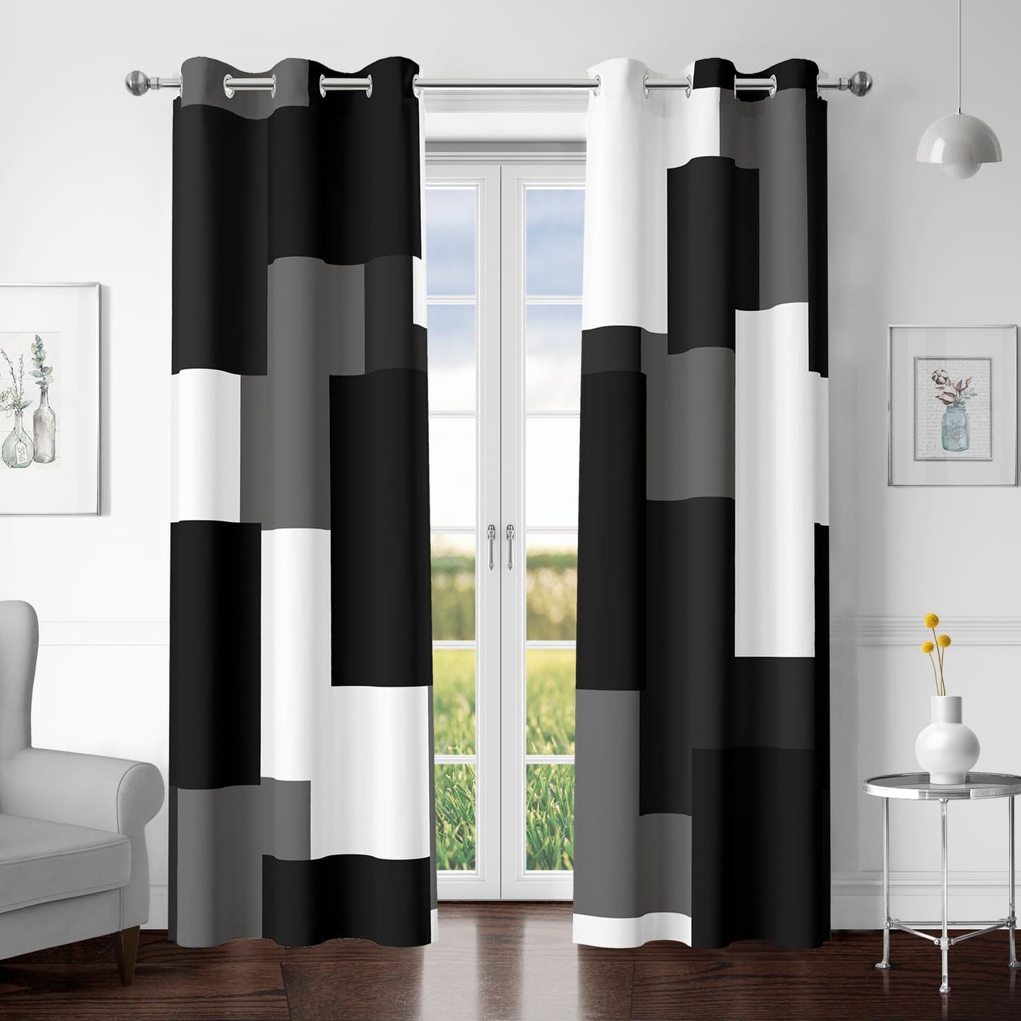 Black Grey 100% Blackout Curtains for Bedroom and Living Room