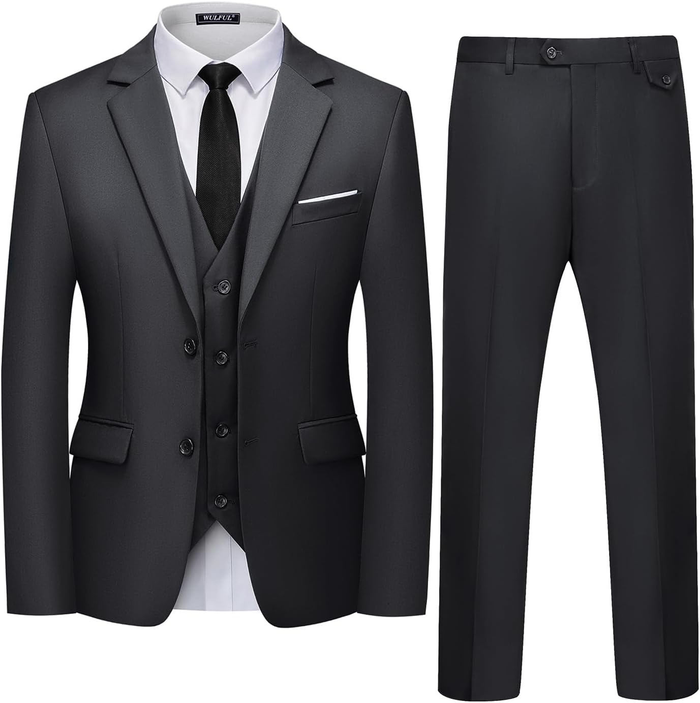 WULFUL Men's 3 Piece Slim Fit Suit Set for Weddings and Parties
