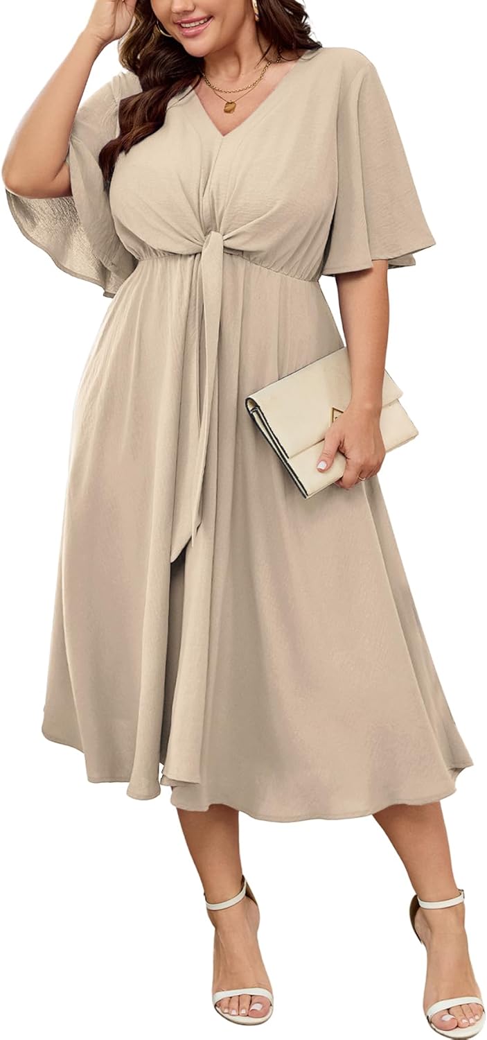SCOMCHIC Plus Size Midi Dresses for Wedding Guests and More