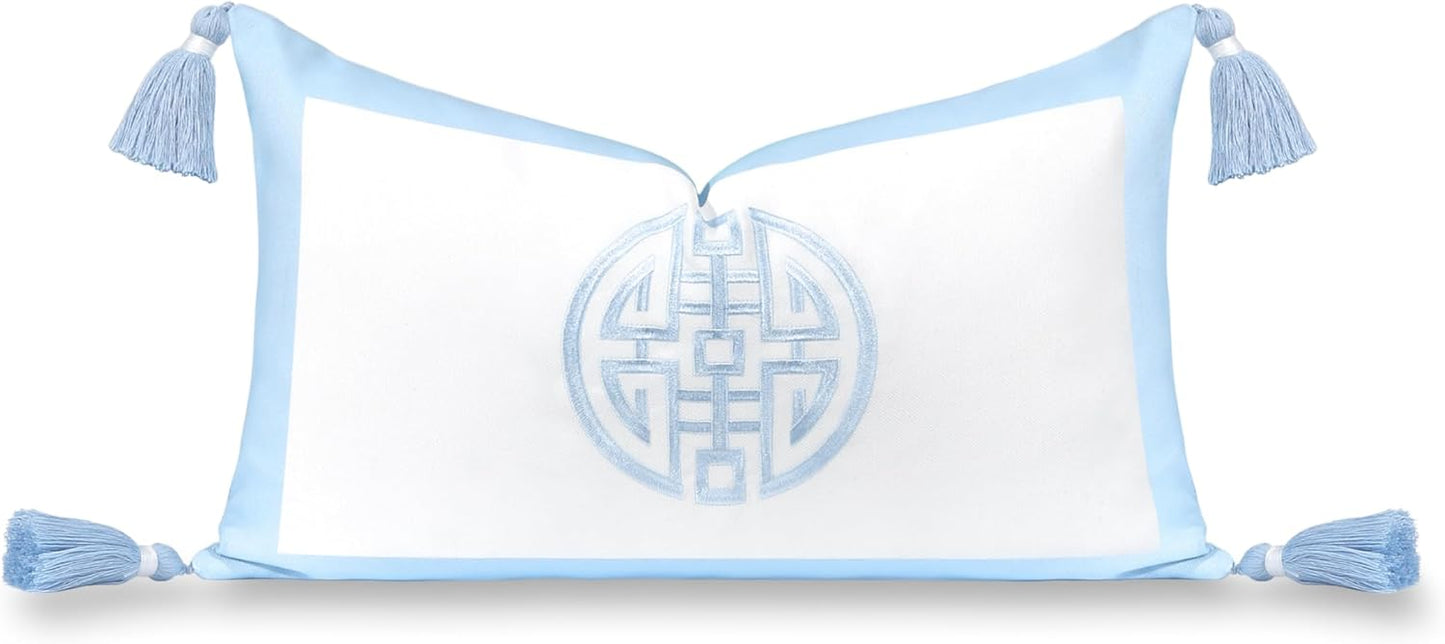 Coastal Grandmillennial Lumbar Pillow Cover for Indoor Outdoor