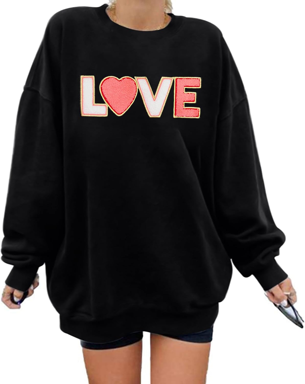 LOTUCY Glitter Love Heart Sweatshirt