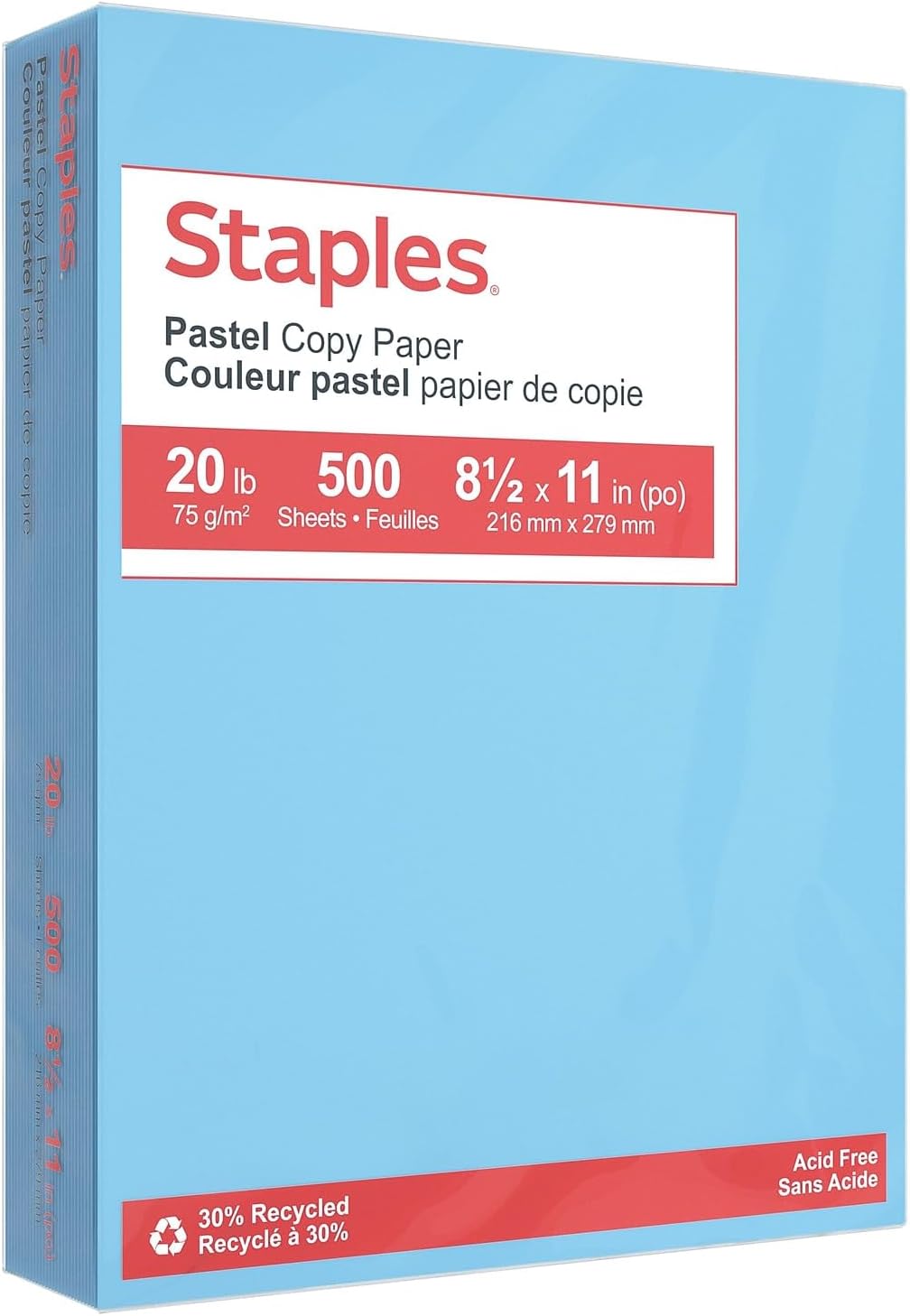 STAPLES Blue 30% Recycled Copy Paper, 8.5x11, 20 lbs.