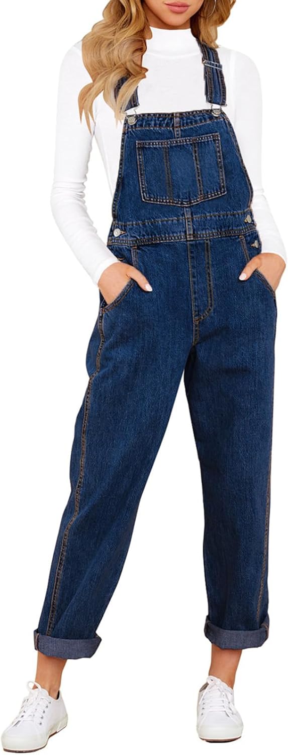 Vetinee Womens Classic Adjustable Straps Denim Bib Overalls
