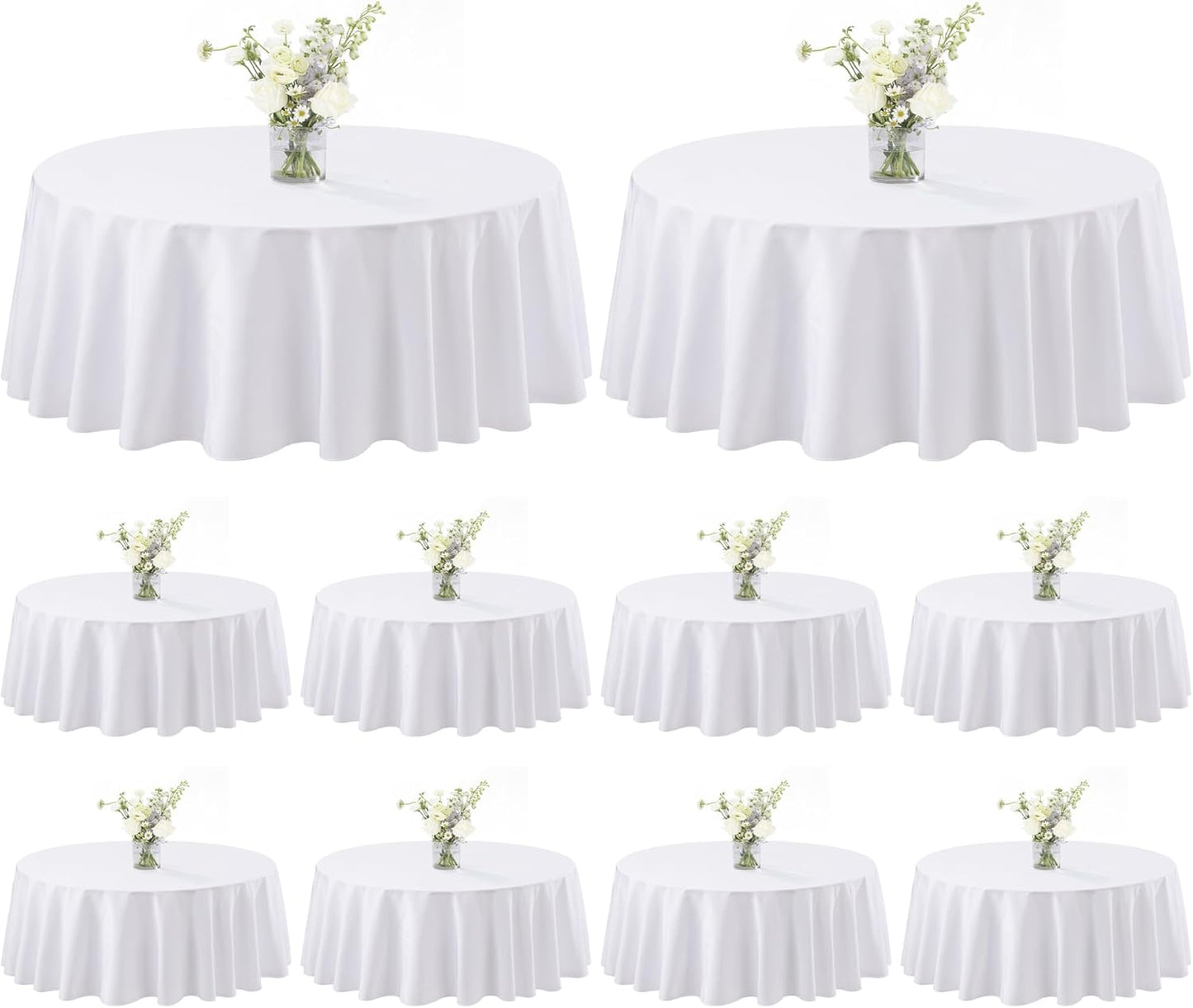 Round Tablecloths 10 Pack - 60 Inch White Polyester Covers