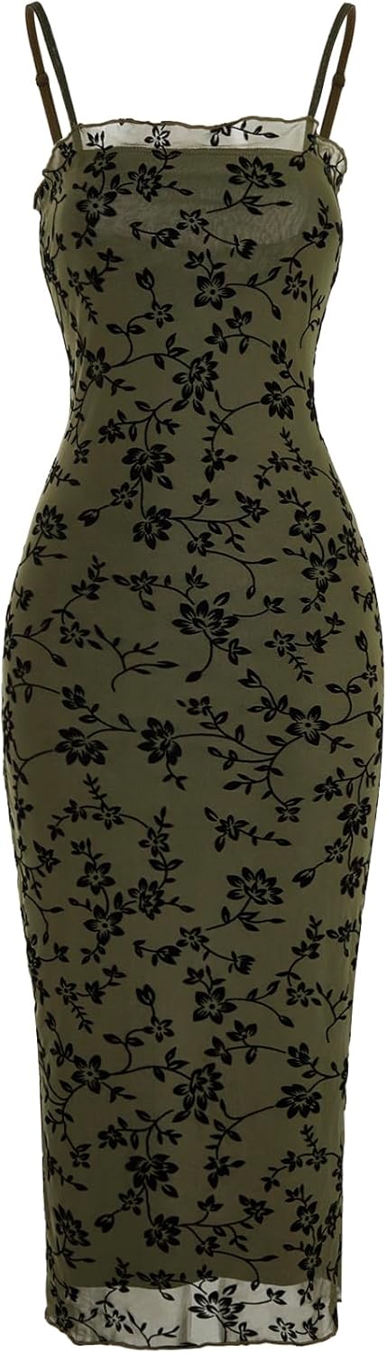 Floral Print Mesh Bodycon Cami Dress for Stylish Women