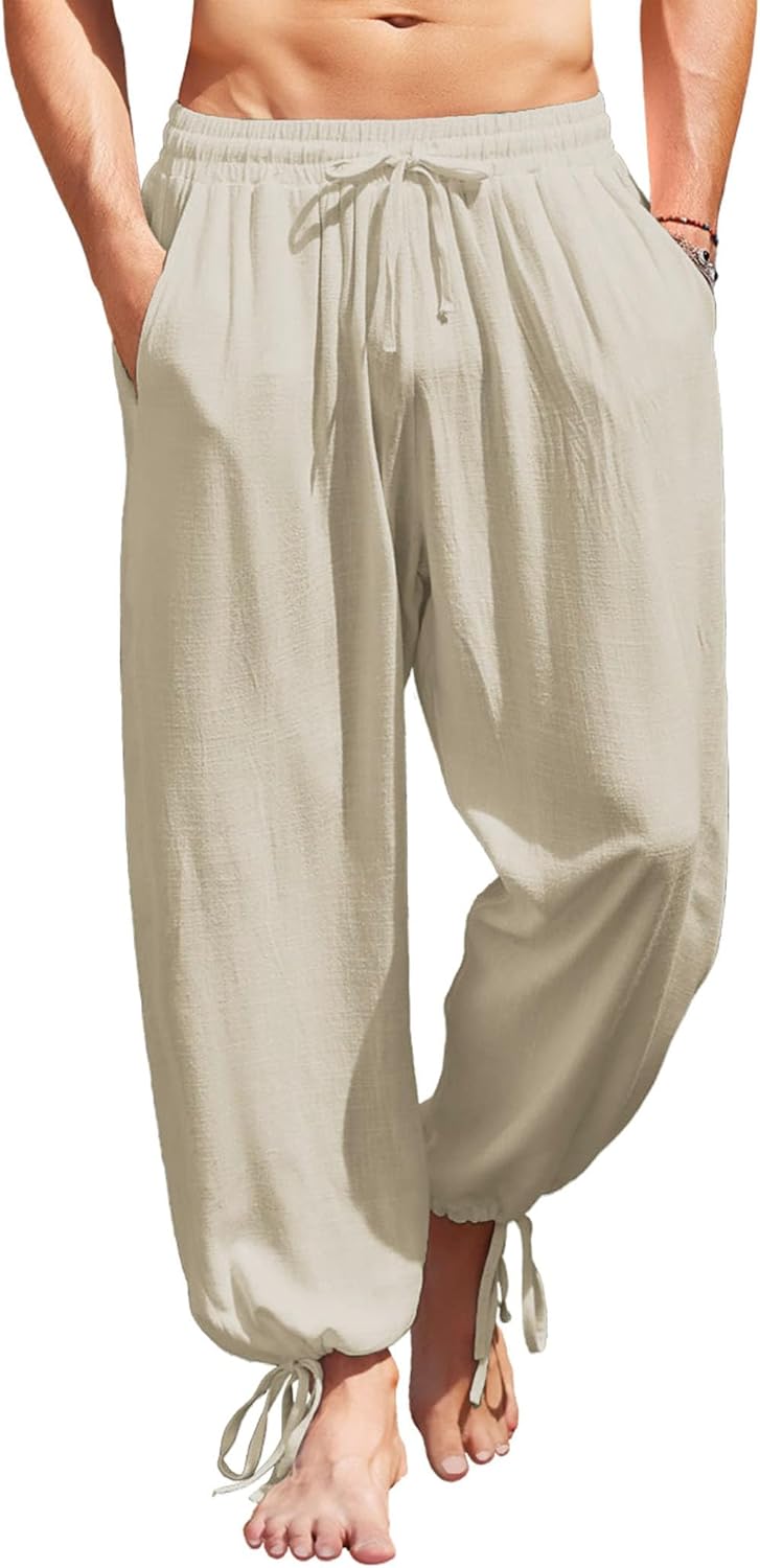 COOFANDY Men's Cotton Linen Pants for Casual Beach and Yoga