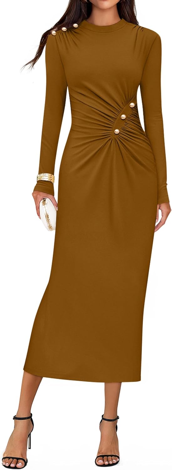 ZESICA Womens Long Sleeve Mock Neck Bodycon Midi Dress Review