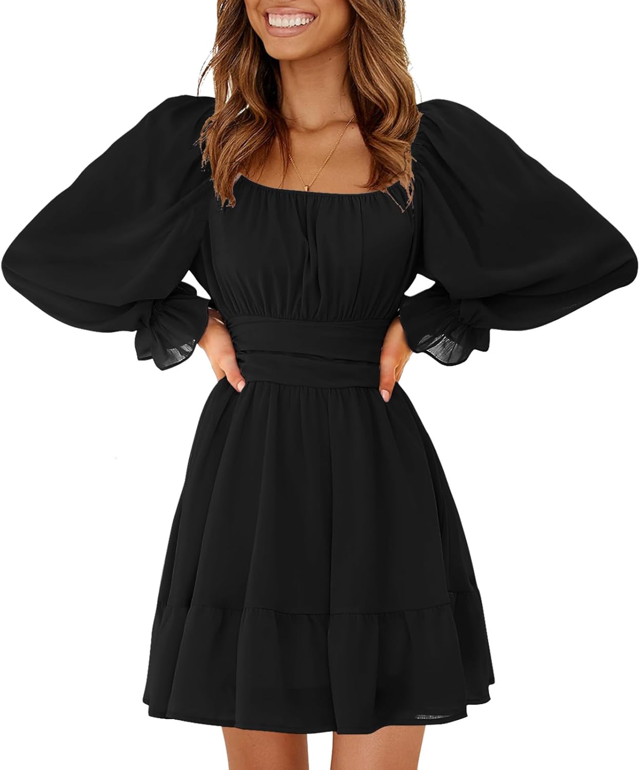 EXLURA Women's Casual Long Lantern Sleeve Mini Dress Review
