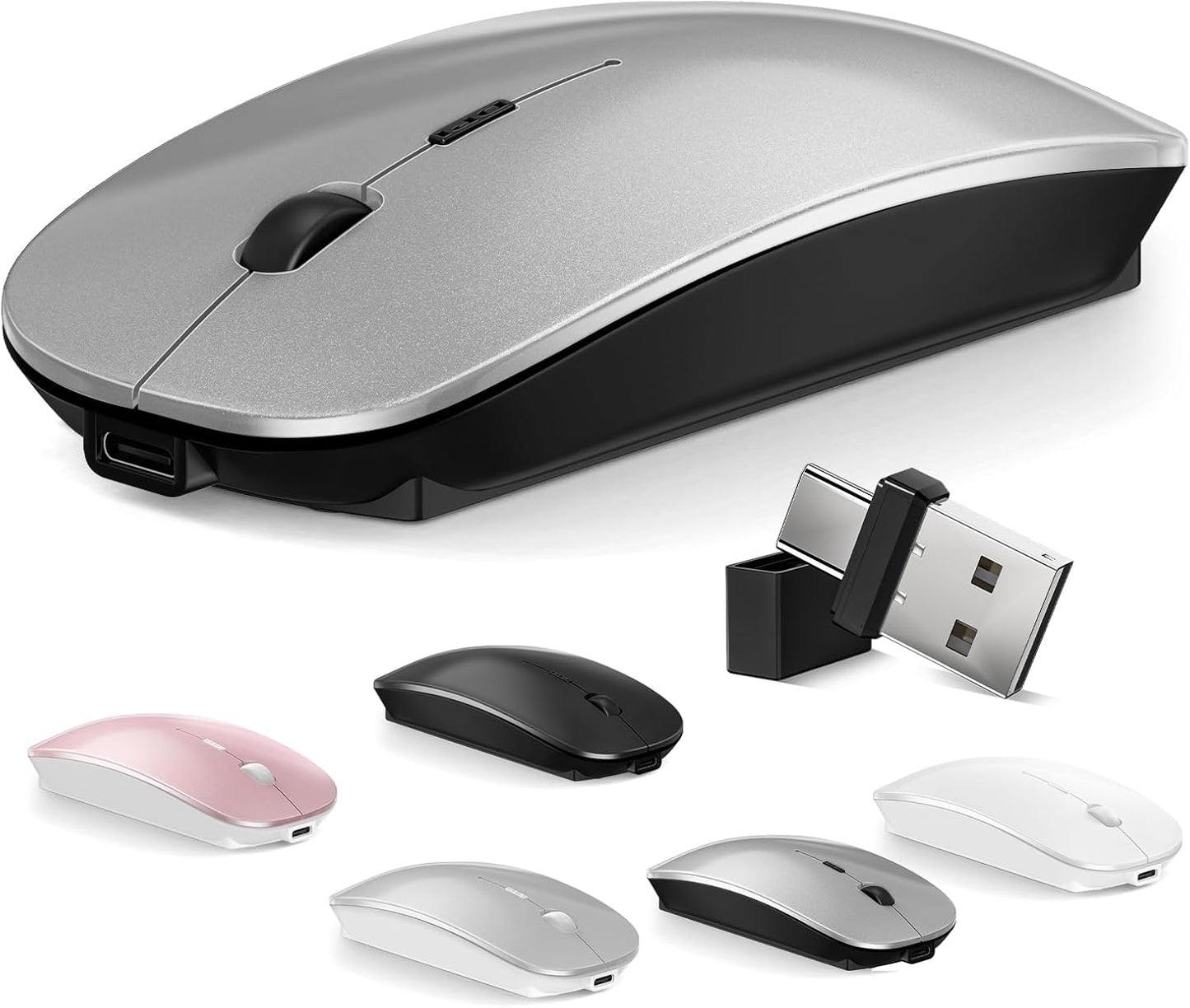 Silent Rechargeable Bluetooth Mouse ~ Dual Mode ~ Gray