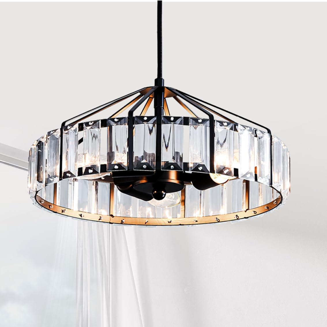 Farmhouse Chandeliers Black Crystal Modern Rustic Pendant Light