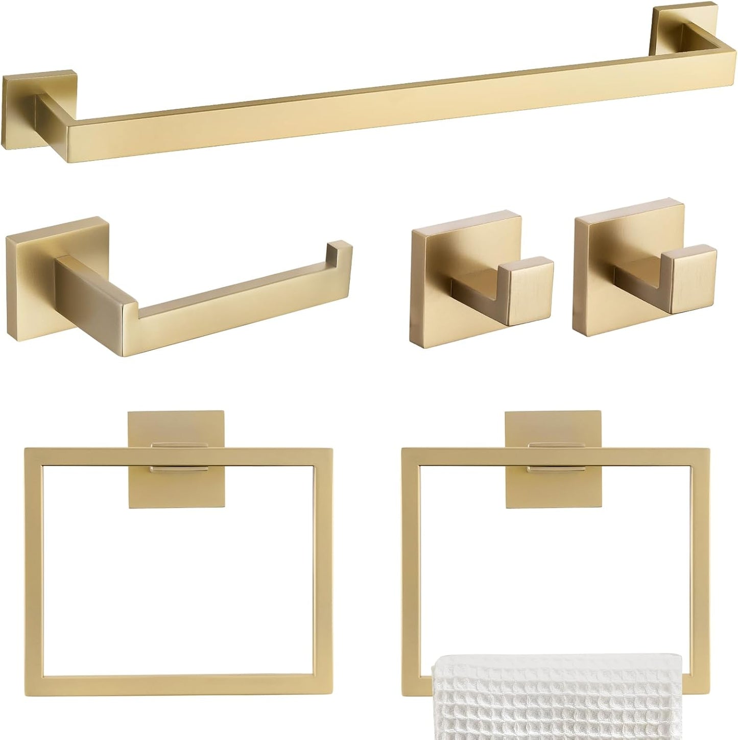 6-Piece Bathroom Towel Bar Set in Brushed Gold for Modern Homes
