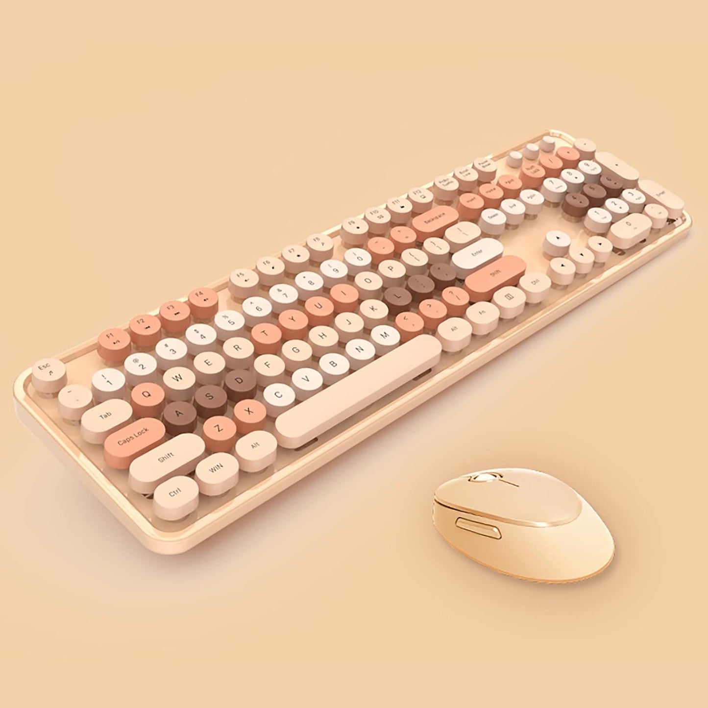 2.4G Full-Size Wireless Keyboard and Mouse Combo in Milk Tea