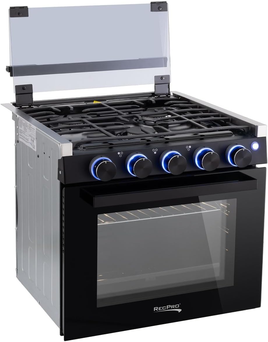 RecPro RV Stove Black Finish - Three Burner Gas Range 21 in