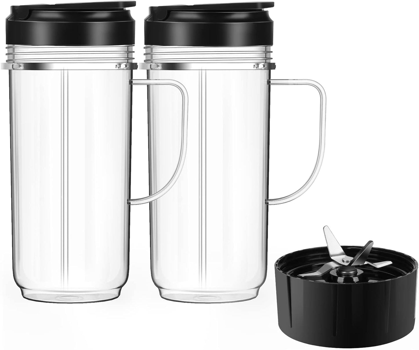 Magic Bullet Blender Cups 2 Pack - 22oz To-Go Lids & Blade Replacement