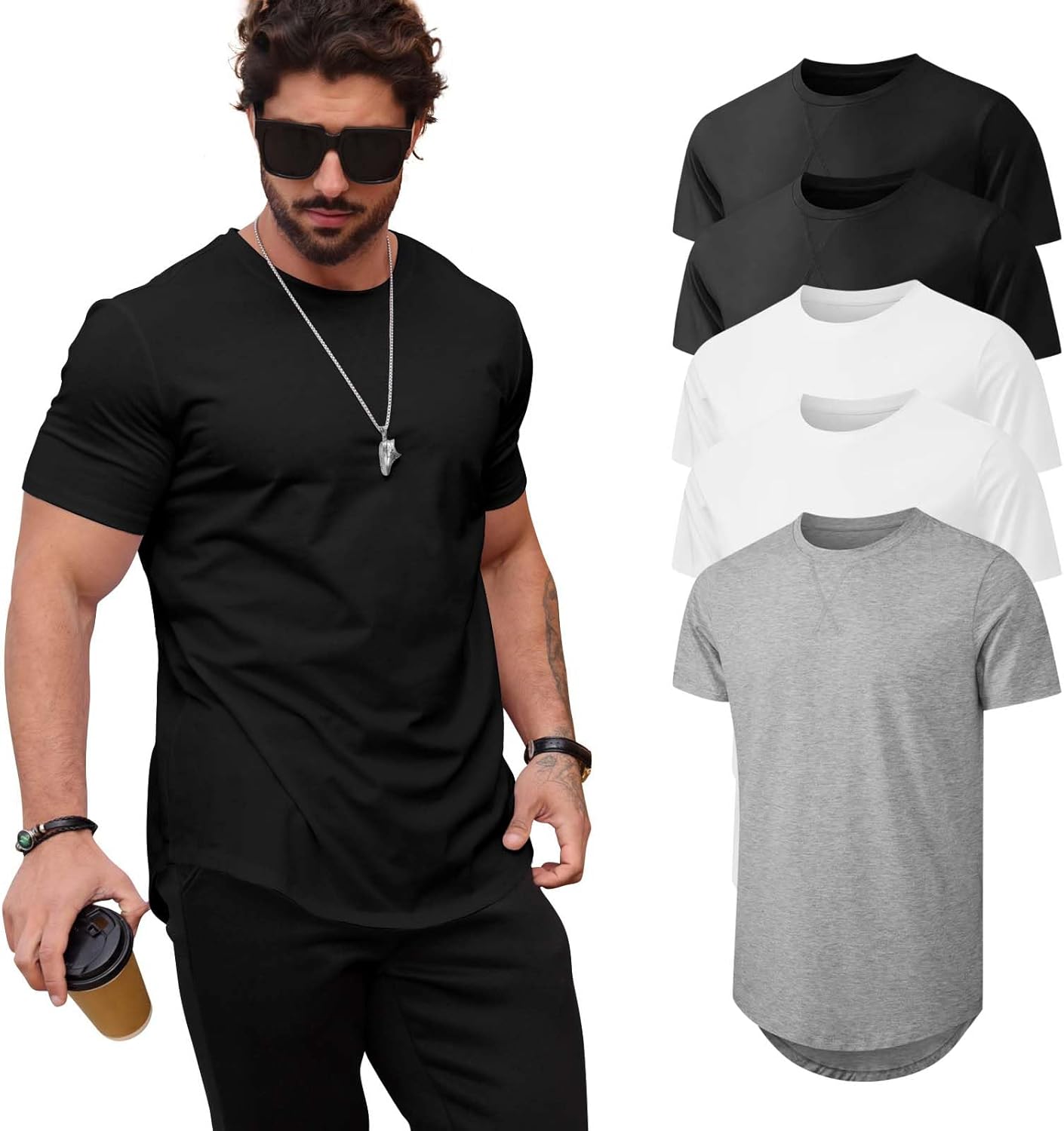 Mens T Shirts Casual Hipster Longline Crewneck Tee Shirts
