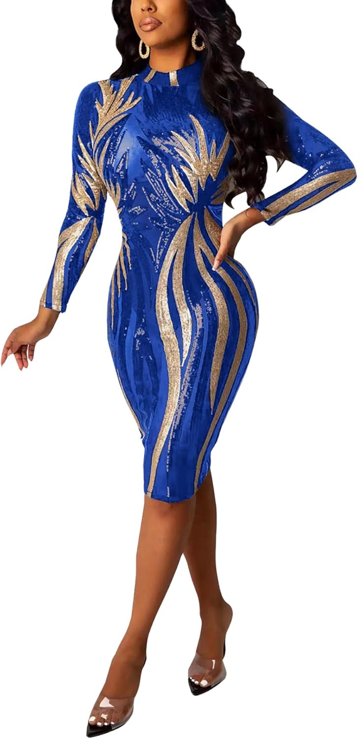 Sexy Elegant Sequins Mesh Bodycon Mini Dress for Parties