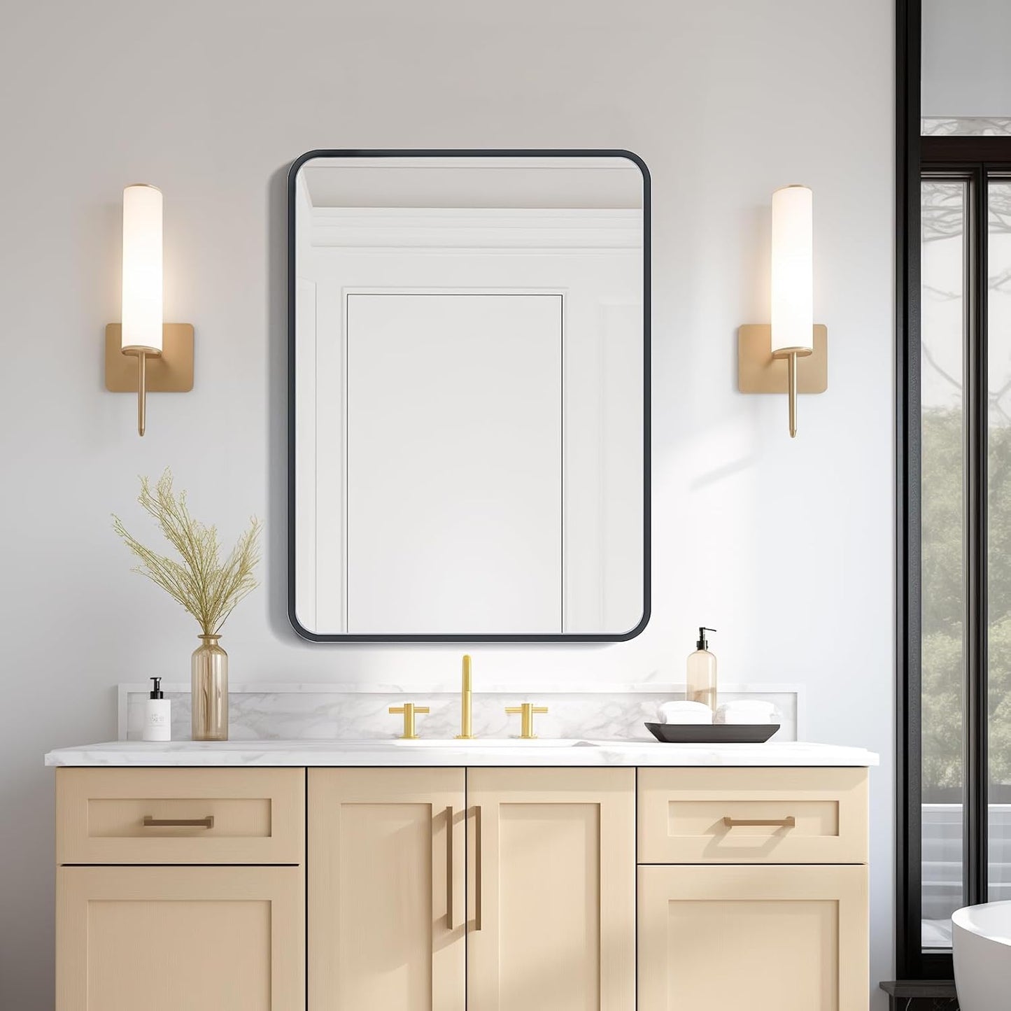 USHOWER Black Bathroom Mirror for Over Sink - 22 x 30 Inch