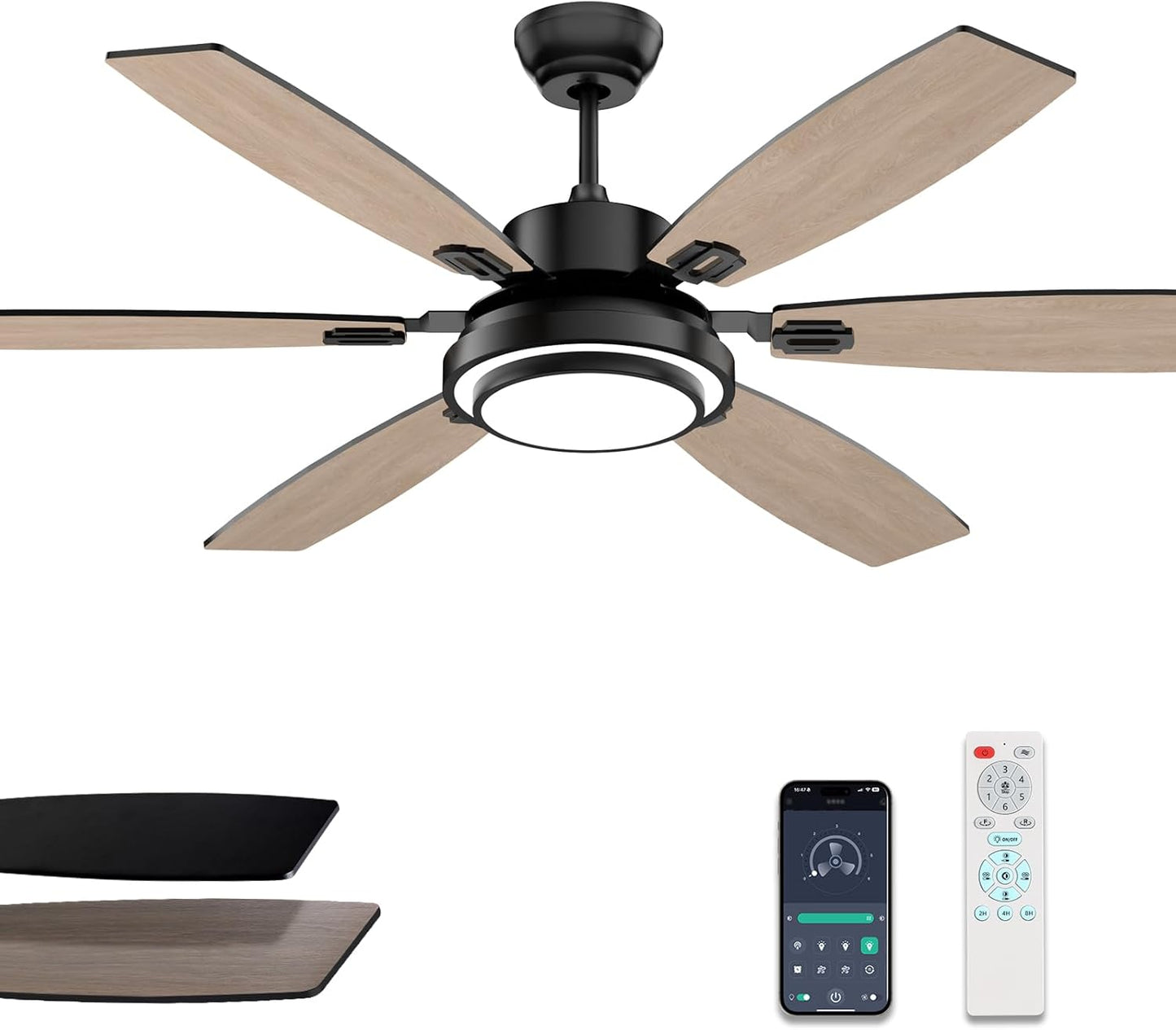 60 Inch Black Ceiling Fan with Lights and Remote Control Features