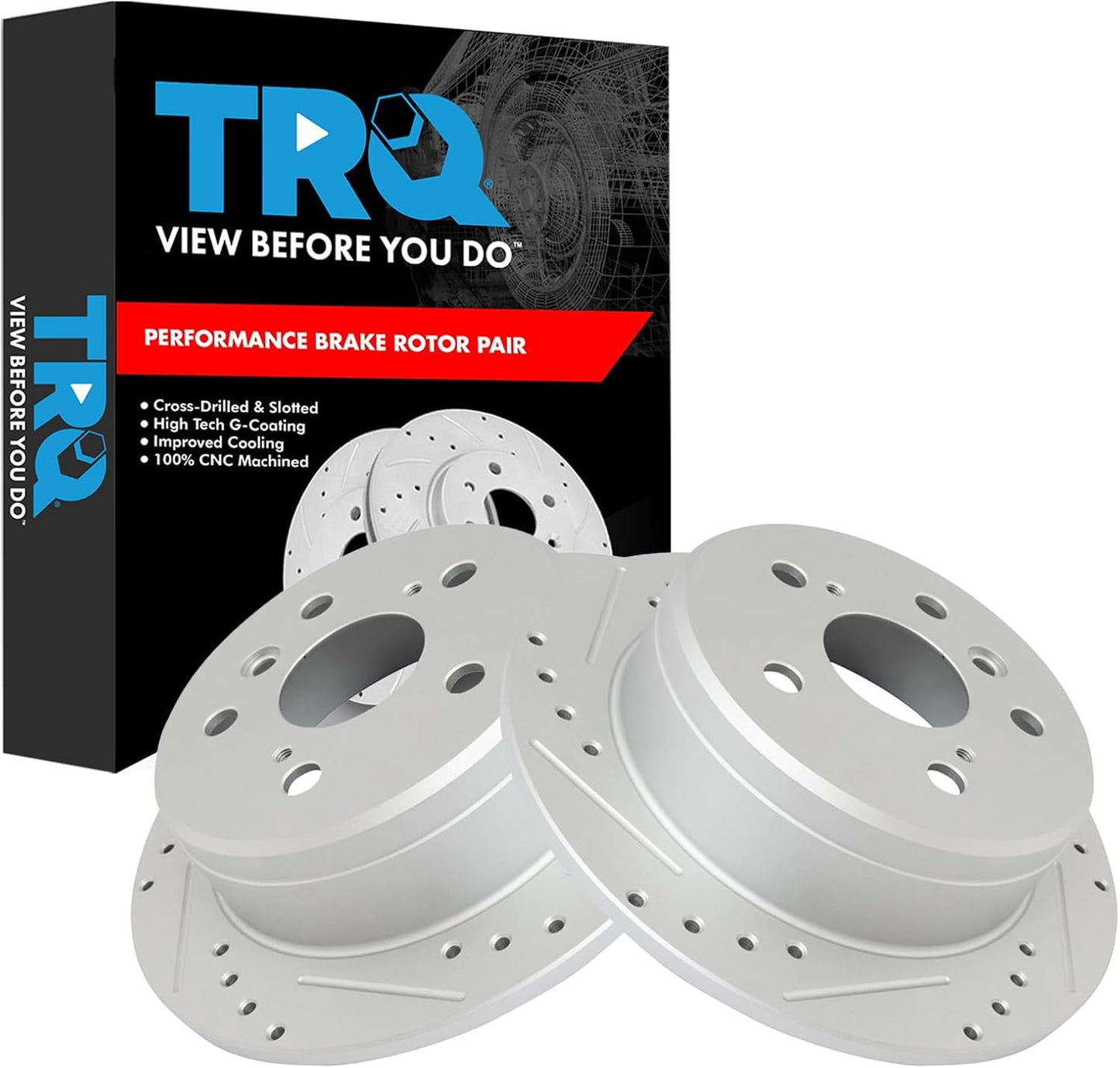 TRQ Rear Brake Rotor Set G Coated Drilled and Slotted Solid