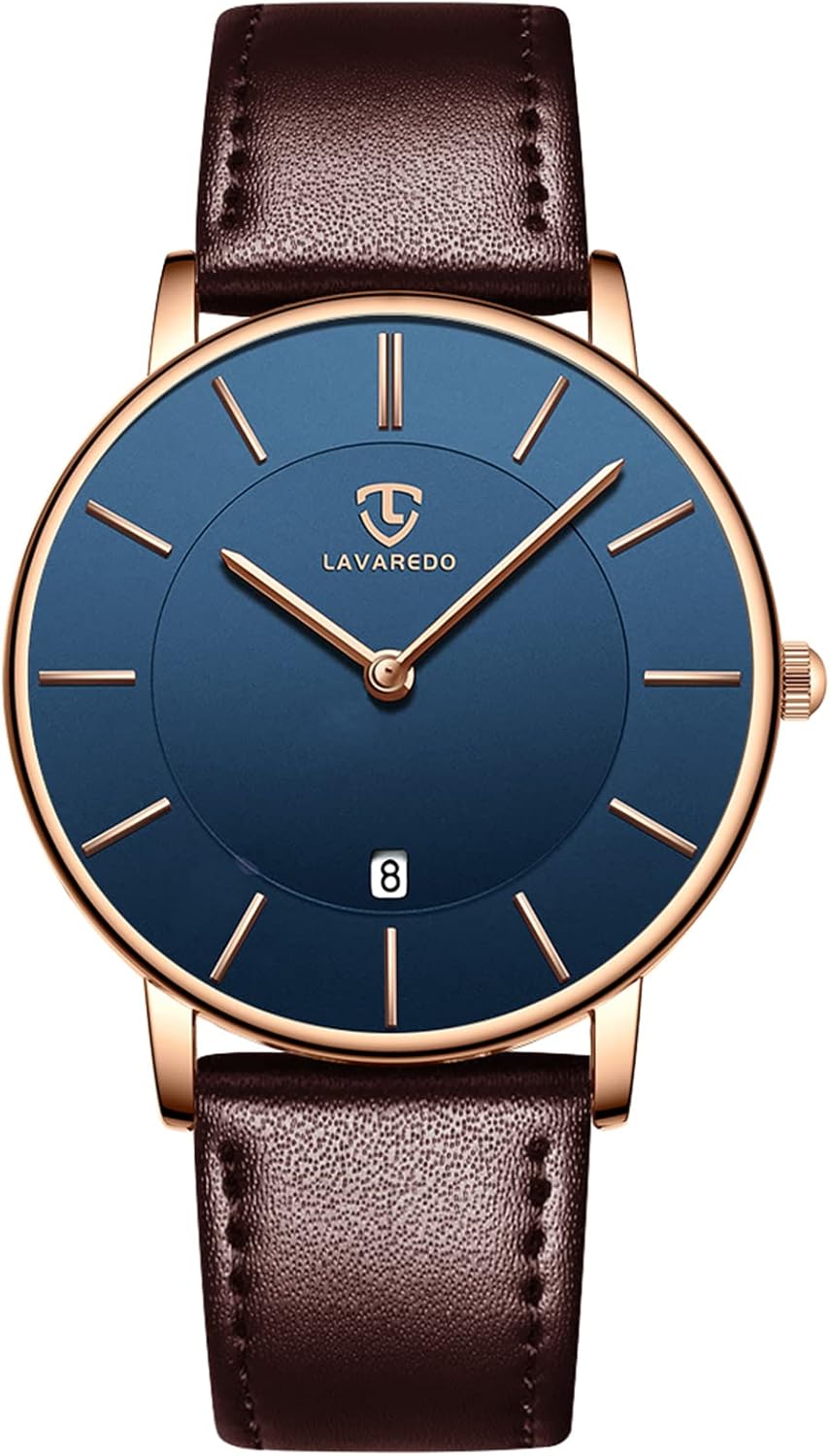 L LAVAREDO Slim Analog Leather Watch with Date
