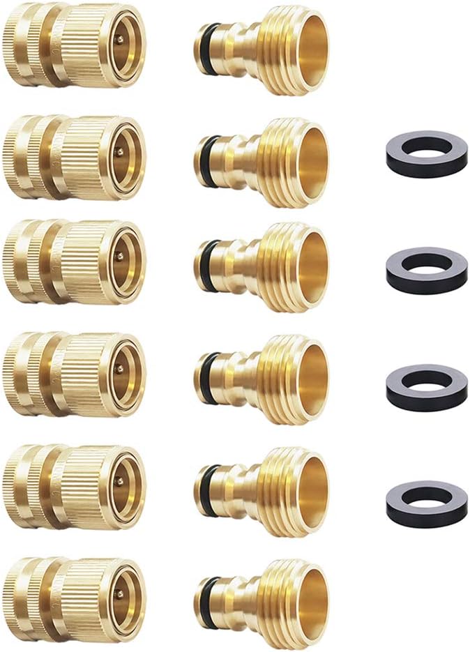HQMPC Garden Hose Quick Connect Solid Brass Fittings Set