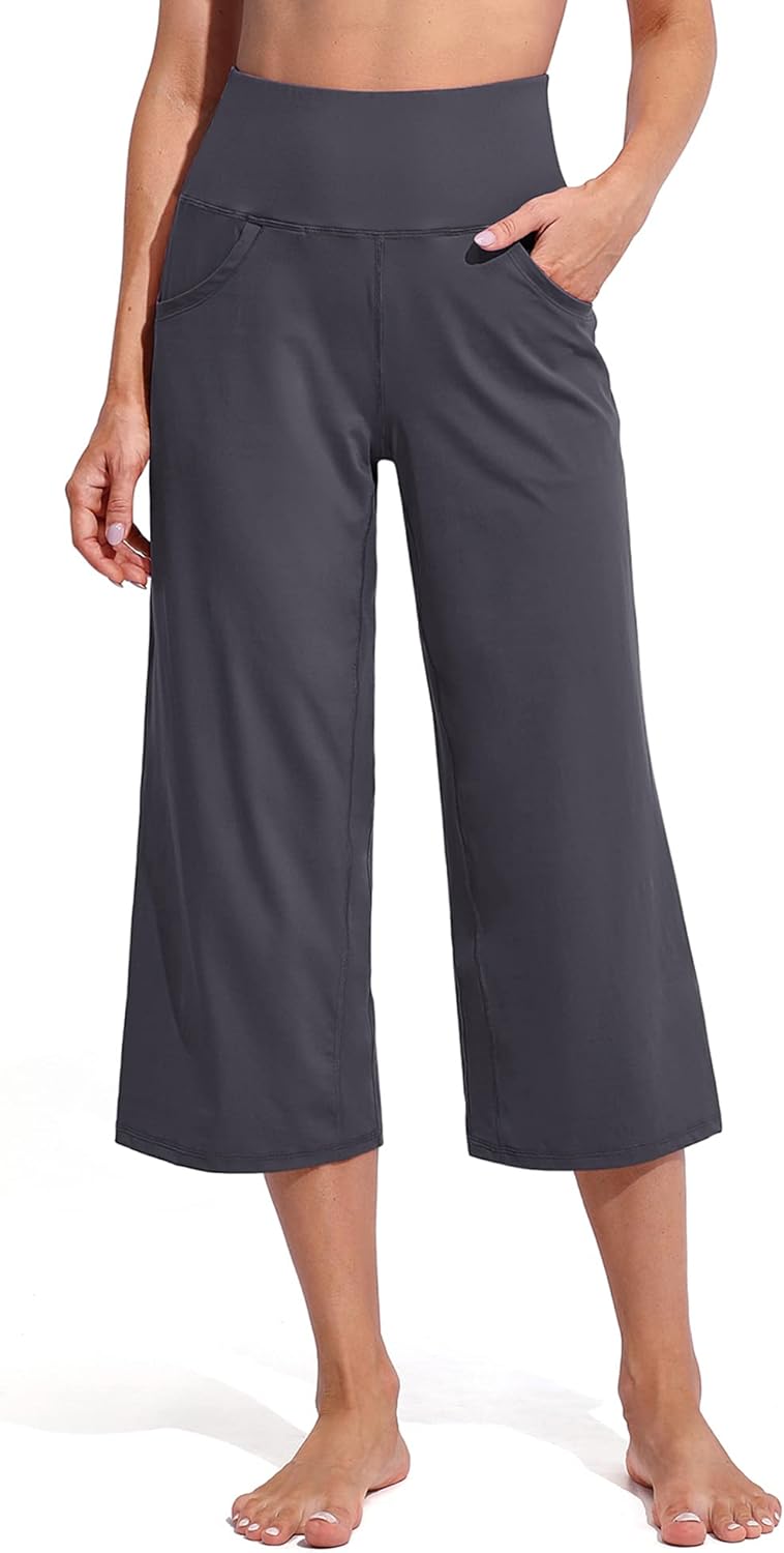 Promover Capri Pants for Women - Wide Leg Yoga Cropped Pants