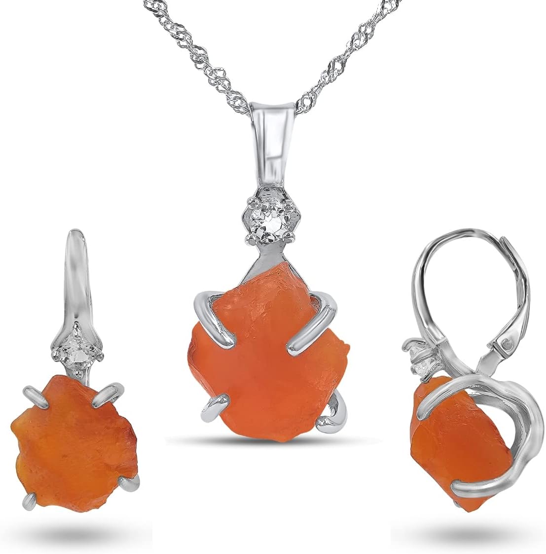 Real Raw Crystal Drop Earrings and Necklace Set for Her Gift