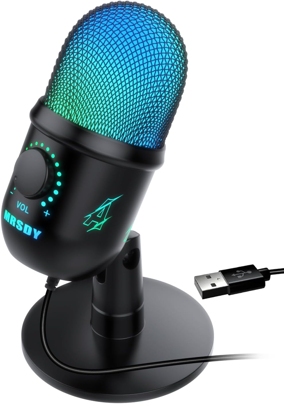 MRSDY USB Podcast Mic: Plug & Play with Mute, RGB, Noise Reduction