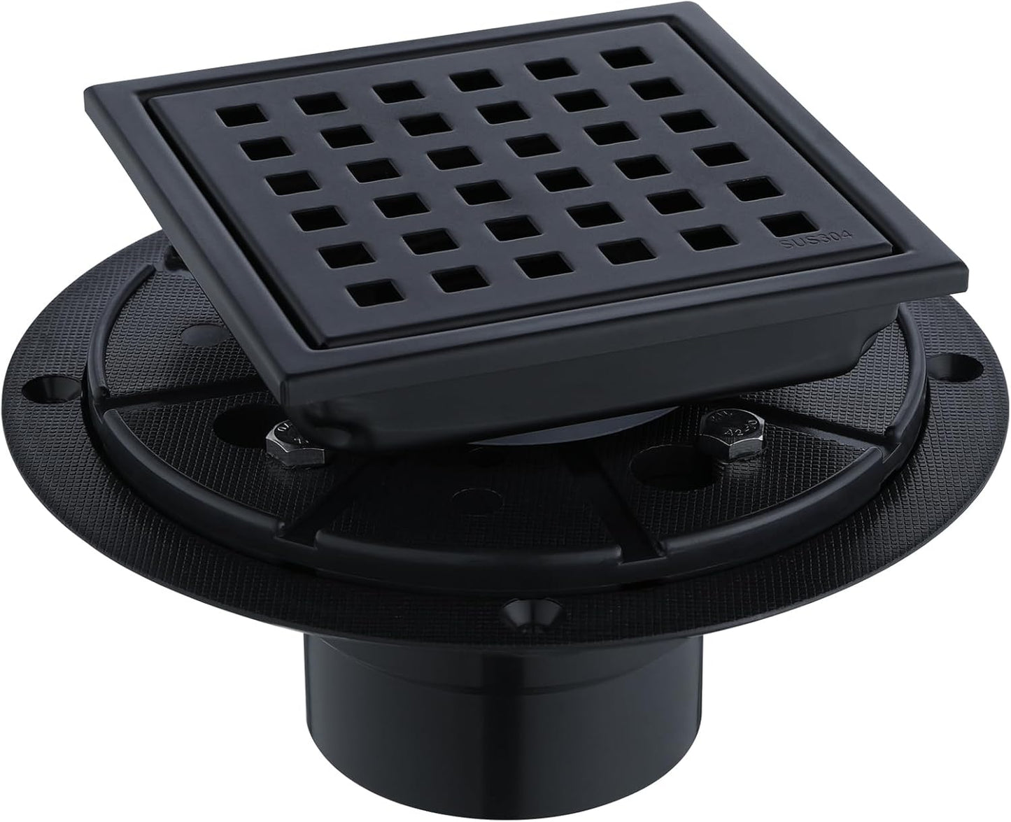 Square Shower Drain 4-Inch with ABS Flange, Matte Black Finish