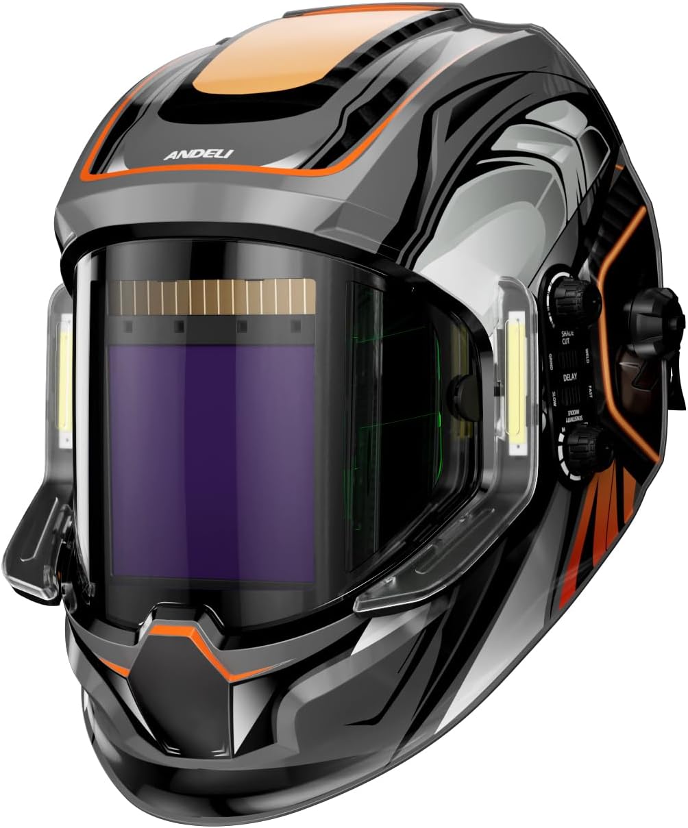 ANDELI Panoramic View Welding Helmet - LED Lighting, True Color Auto Darkening