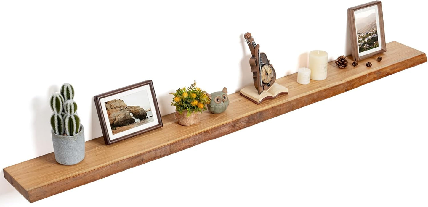 Rustic Solid Elm Wood Live Edge Floating Shelves for Home Decor