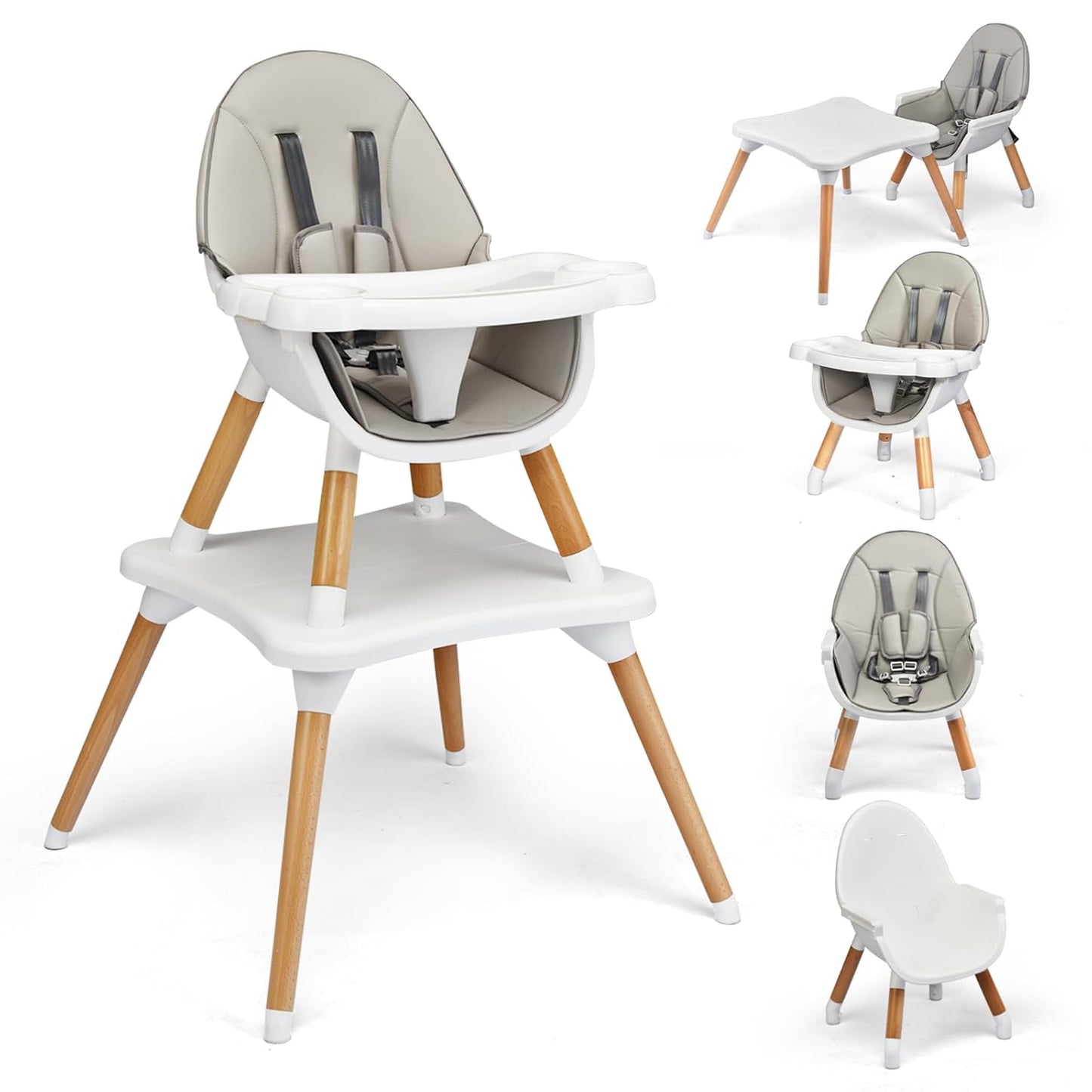 HONEY JOY 5-in-1 Convertible High Chair - Safety & Style in Gray