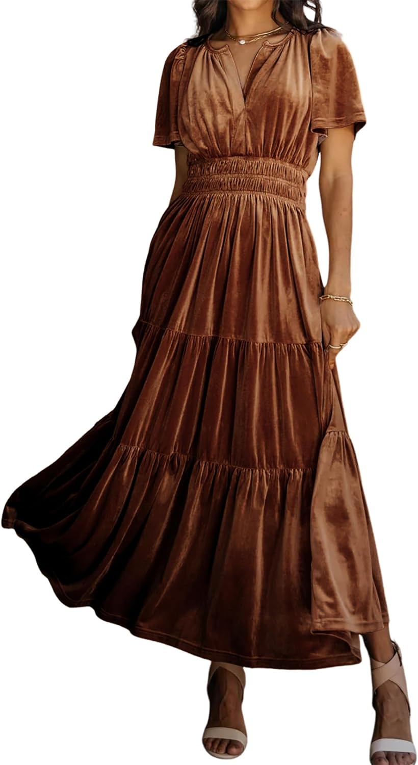 R.Vivimos Women's Vintage Velvet Dress for Fall and Winter Wear