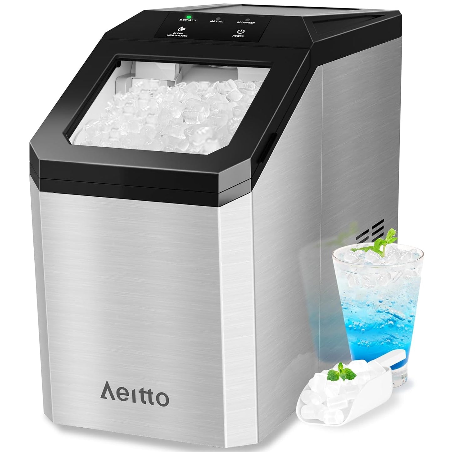 Aeitto Nugget Ice Maker: 55lbs/Day, Rapid Ice in 5 Mins