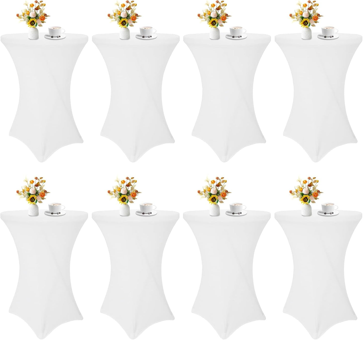 8 Pack Cocktail Table Covers for Parties and Events - White