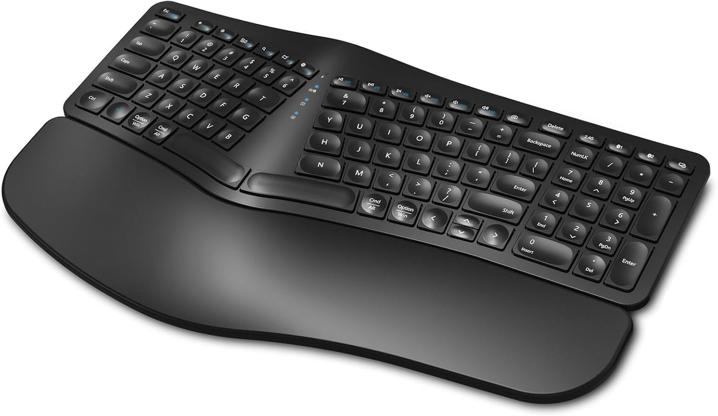 EDJO Ergonomic Wireless Keyboard: Rechargeable & Multi-Device