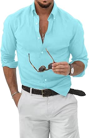JMIERR Men's Cotton Linen Button Down Shirt for Casual Style
