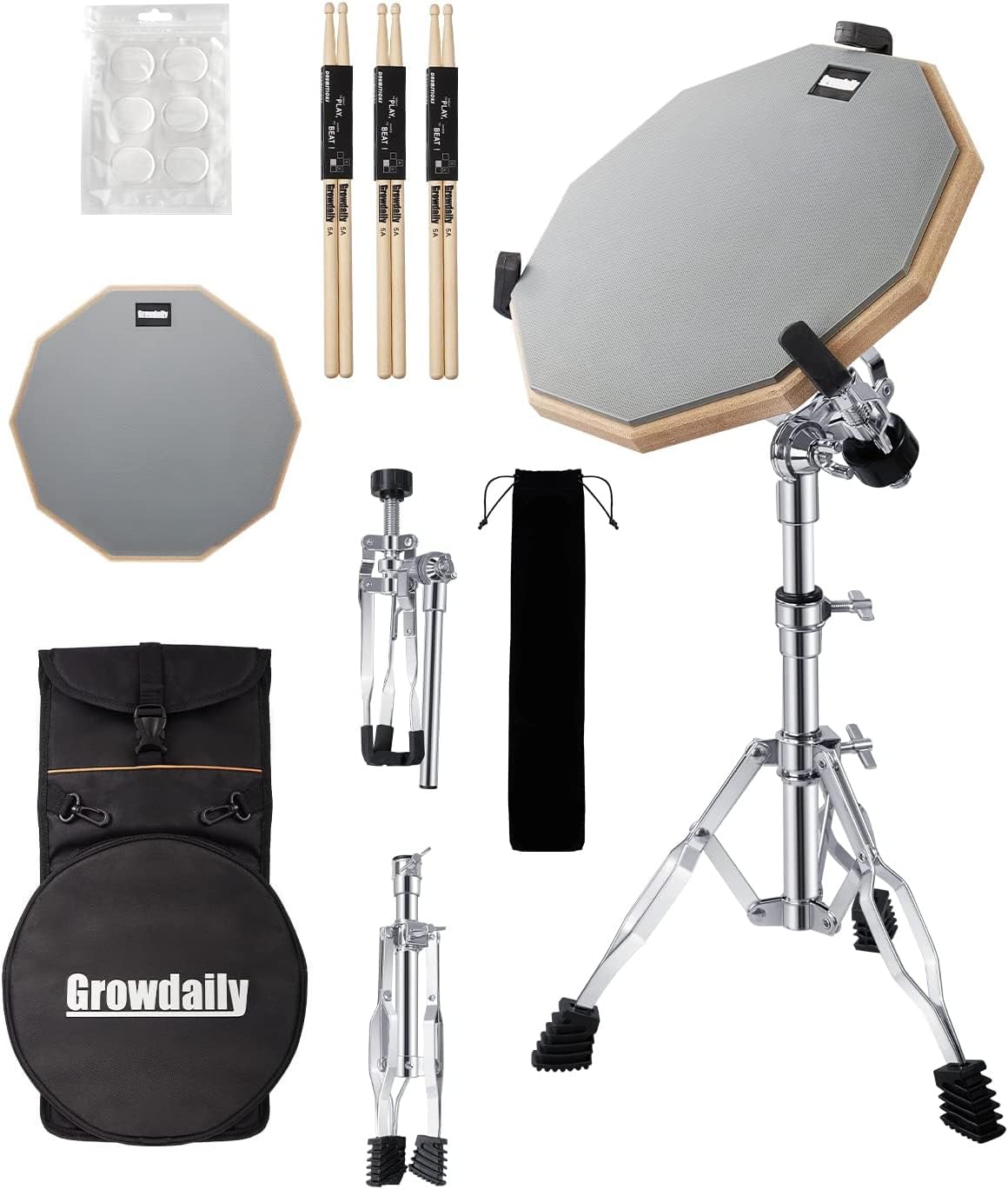 Drum Practice Pad Set with Adjustable Stand and Accessories